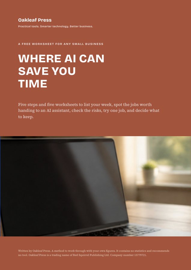 The cover of the worksheet Where AI Can Save You Time, by Oakleaf Press